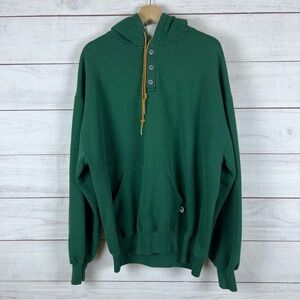 VINTAGE Russell Athletic Hoodie Mens 2XL Green Henley Thermal Lined Made USA 90s